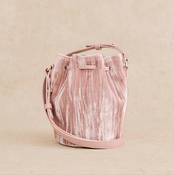Sezane Farrow Pink Velvet Micro Bucket Bag - Picture 3 of 6